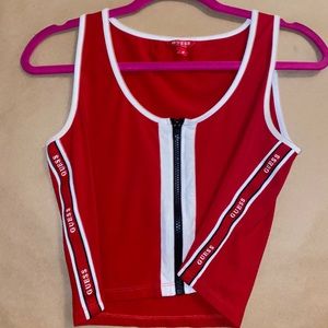GUESS red zip-up tank top